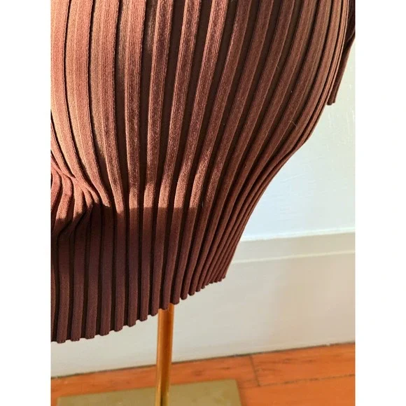 Tularosa Brown Ribbed Knit Mini Dress sz SM Long Sleeve Collared Fitted Bodycon - Picture 10 of 10